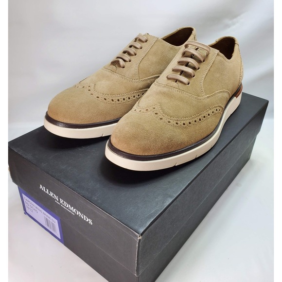NEW Allen Edmonds Carson Hybrid Bone Suede Wingtip Shoes Sz 9D Gaucho